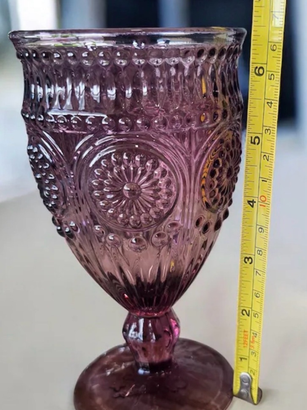 The Pioneer Woman Plum Glass Goblets w/ Embossed Floral Design - Picture 9 of 10